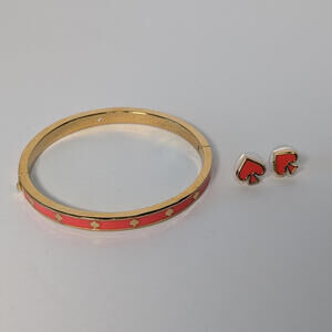 Kate Spade Bundle - Peach & Gold Spot the Spade Bangle Braclete & Earring Set